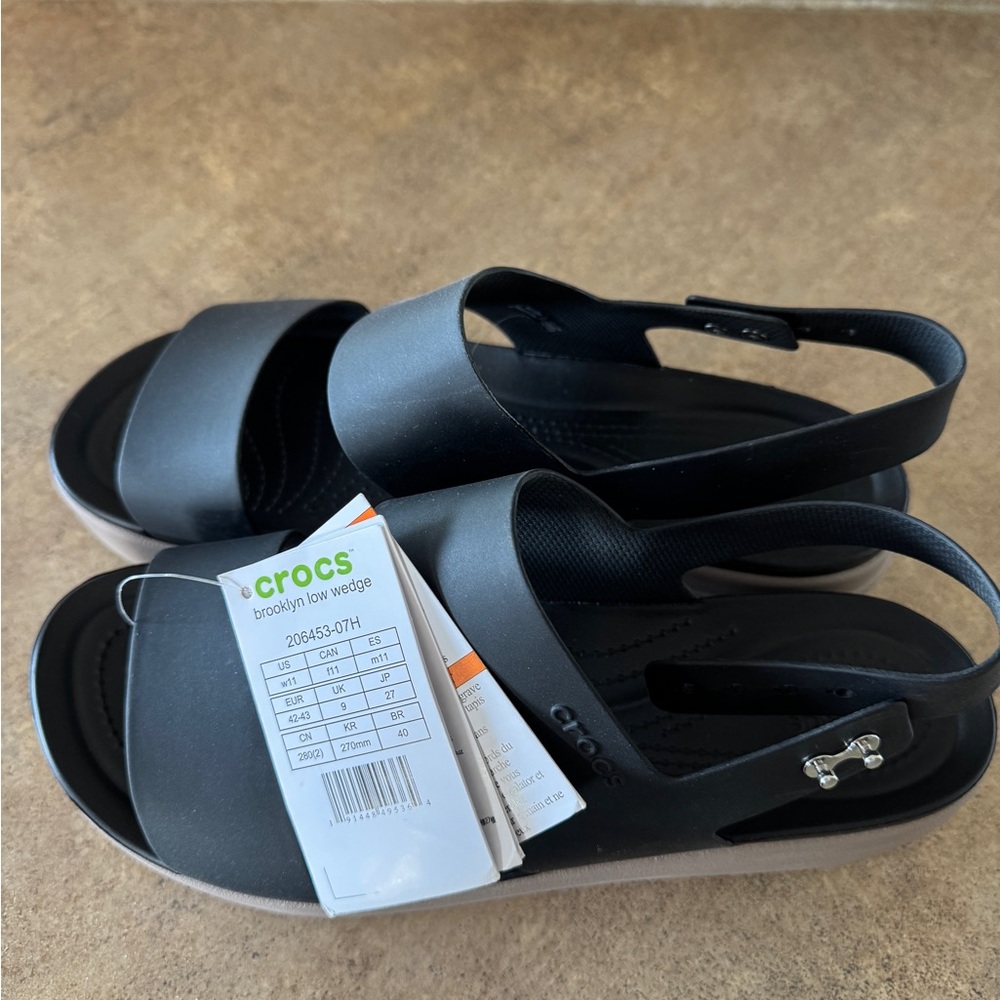 CROCS Black Brooklyn Low Wedge Sandals